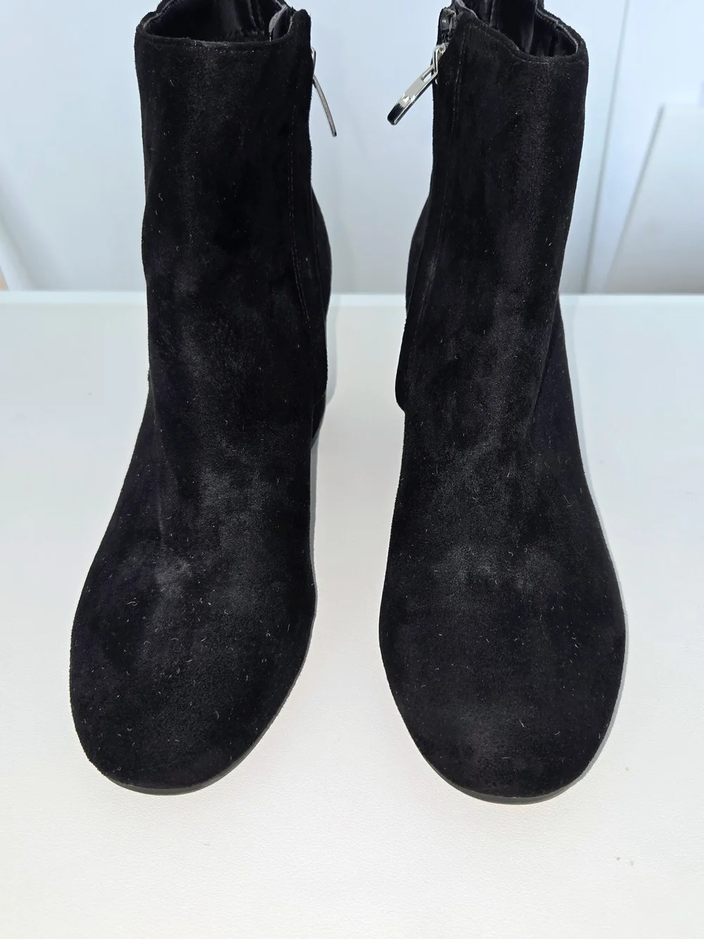 Marc Fisher Comfy Black Suede Ankle Booties with Side Zip - Size 8M 2.5 Heel